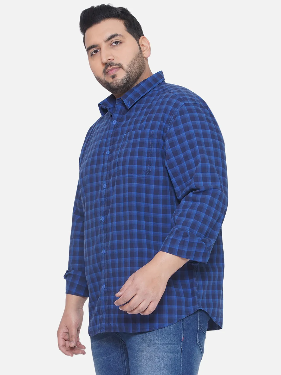 Columbia - Plus Size Men's Regular Fit Blue Checked Full Sleeve Casual Shirt