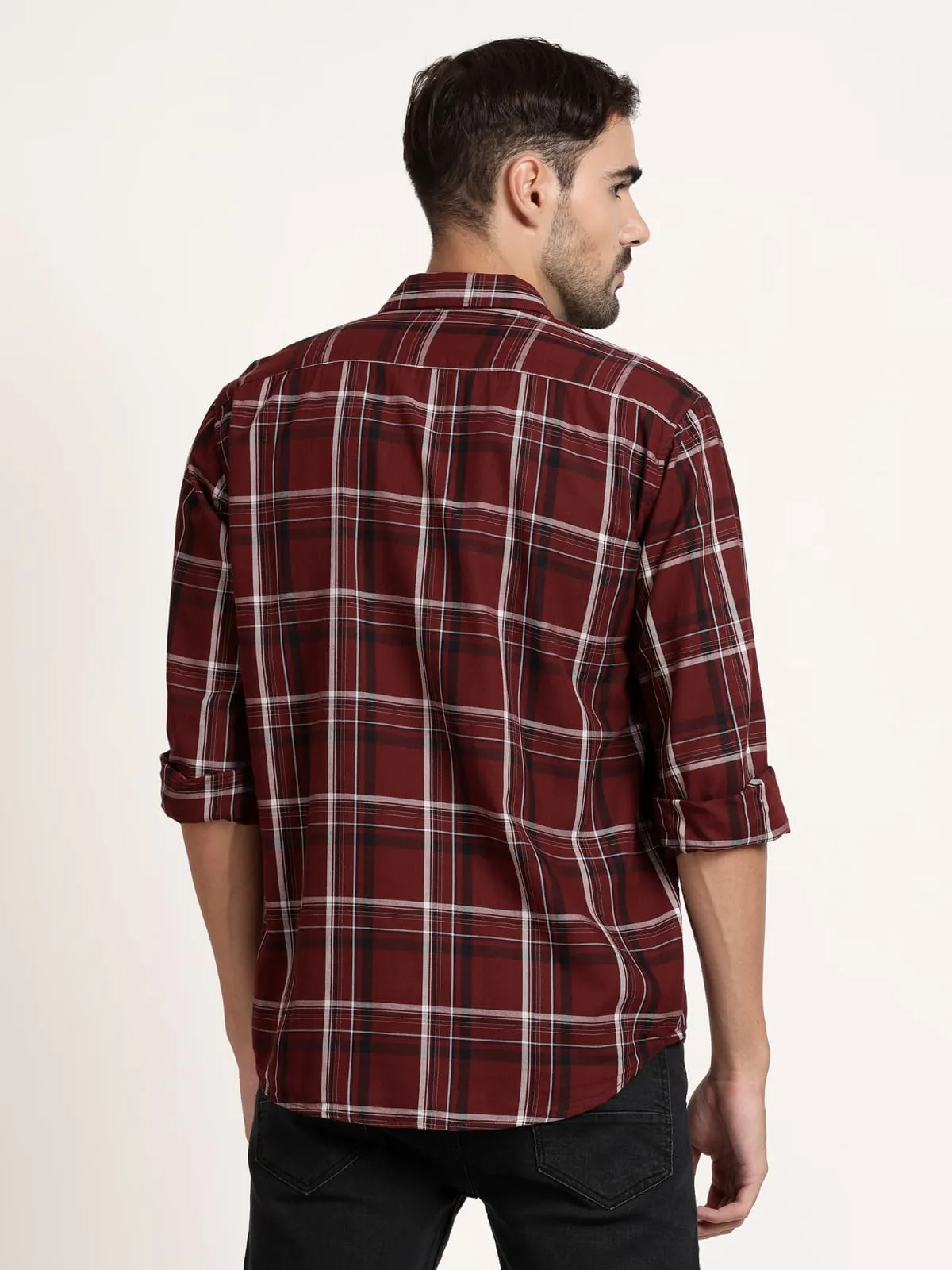 Men Brick Red Checked Casual Shirt (GBHM5031)